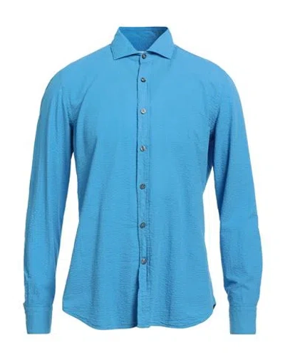 Ghirardelli Man Shirt Azure Size 17 Cotton In Blue