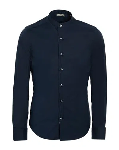 Ghirardelli Man Shirt Navy Size 15 ½ Cotton, Elastane In Blue