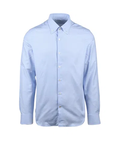 Ghirardelli Sky Blue Striped Cotton Shirt With Button-down Collar