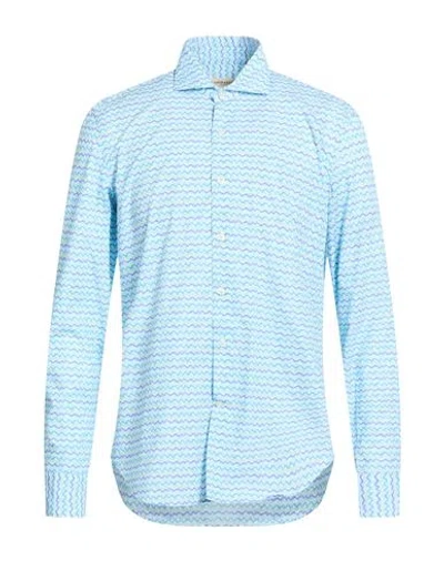 Ghirardelli Washed Man Shirt Azure Size 16 Cotton In Blue