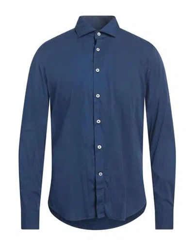 Ghirardelli Washed Man Shirt Blue Size 16 Cotton, Elastane