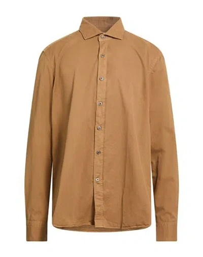 Ghirardelli Washed Man Shirt Camel Size 17 ¾ Cotton In Brown