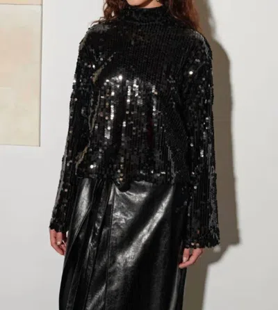 Ghospell Anita Sequin Long Sleeve Top In Onyx In Black