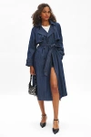 Ghospell Blakely Oversized Denim Trench Coat Jacket In Indigo, Women's At Urban Outfitters In Indigo