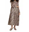 Ghospell Cecilia Printed Midi Dress In Mocha Brown In Black