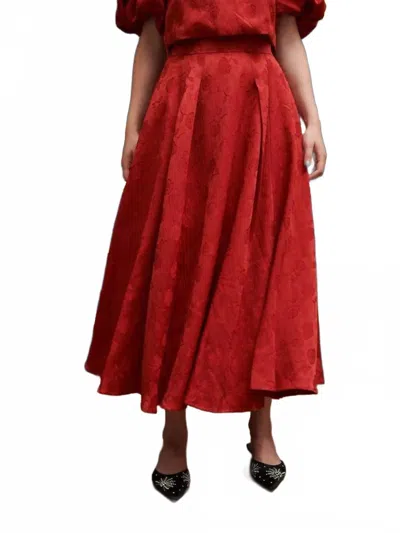Ghospell Charm Jacquard Midi Skirt In Red