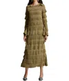 Ghospell Keily Fuffled Midi Dress In Old Gold In Multi