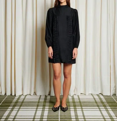 Ghospell Lundy Ruffle Mini Dress In Coal Black In Multi