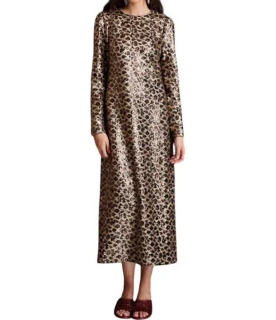 Ghospell Yara Sequin Maxi Dress In Gold Brown In Animal Print