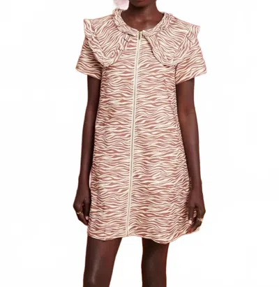 Ghospell Zoya Zebra Mini Dress In Tan/white In Pink