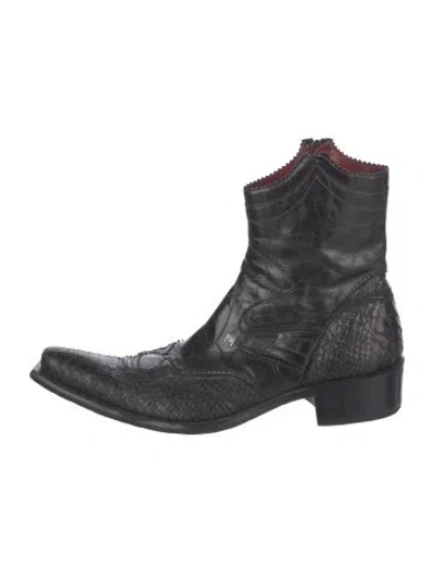 Pre-owned Ghost Leather Animal Print Western Boots In Black