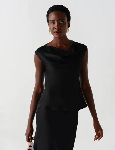 Ghost London Aila Satin Cowl Neck Top In Black