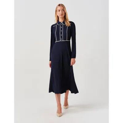 Ghost London Alberta Contrast Piping Midi Dress In Blue
