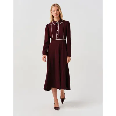 Ghost London Alberta Contrast Piping Midi Dress In Brown