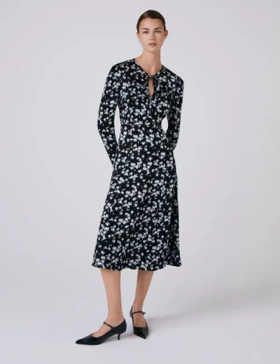 Ghost London Ana Floral Satin Midi Dress In Black