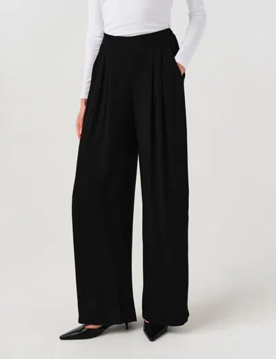 Ghost London Andie Pleated Wide Leg Crepe Trouser In Black