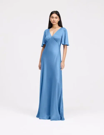 Ghost London Arabella Angel Sleeve Satin Maxi Dress In Blue
