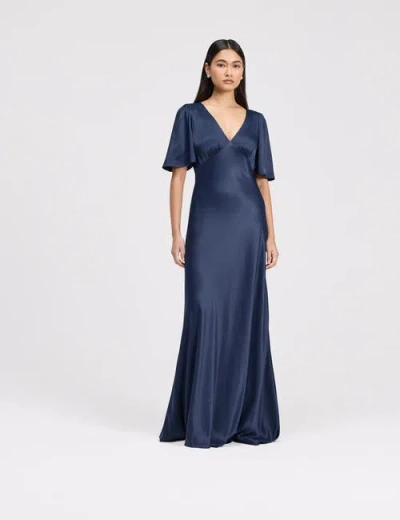 Ghost London Arabella Angel Sleeve Satin Maxi Dress In Blue