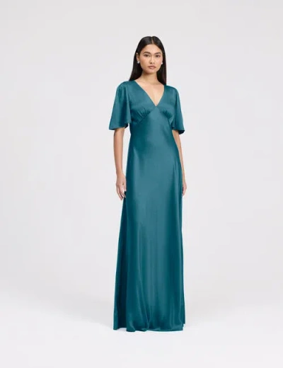 Ghost London Arabella Angel Sleeve Satin Maxi Dress In Green