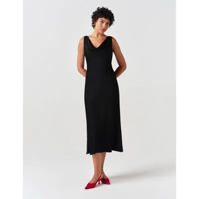 Ghost London Arya Cowl Neck Satin Midi Dress In Black