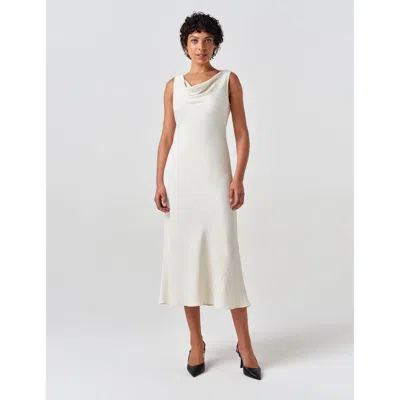 Ghost London Arya Cowl Neck Satin Midi Dress In White