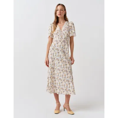 Ghost London Belle Lace Crepe V-neck Midi Dress In Multi