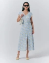 Ghost London Blair Crepe Floral Sleeveless Midi Dress In Blue
