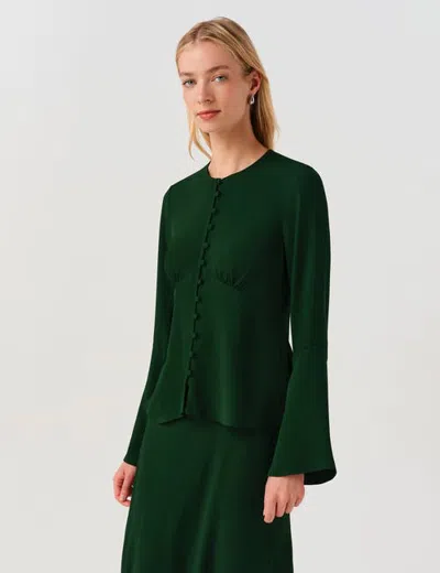 Ghost London Ceaira Button Down Bell Sleeve Blouse In Green