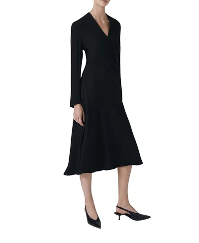 Ghost London Cecelia Crepe V Neck Midi Dress In Black