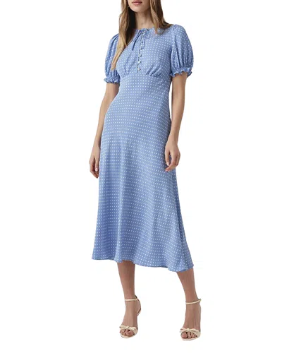 Ghost London Clarissa Tie Front Midi Dress In Blue
