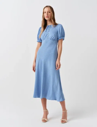 Ghost London Clarissa Tie Front Midi Dress In Blue Spot
