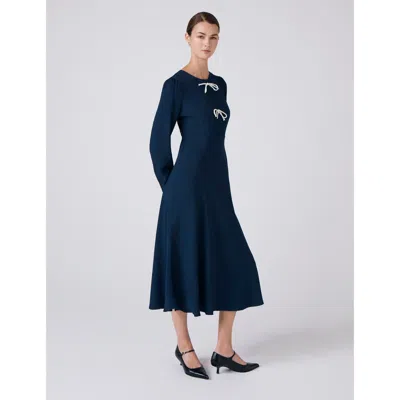 Ghost London Cora Crepe Tie Front Midi Dress In Blue