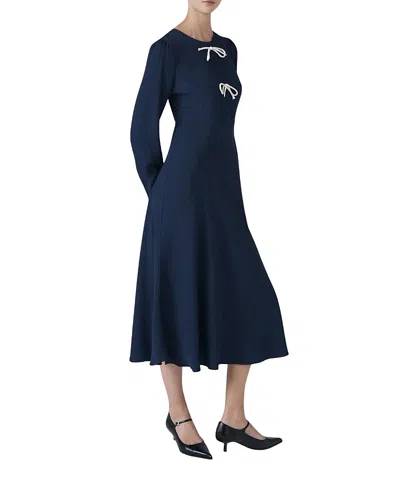 Ghost London Cora Crepe Tie Front Midi Dress In Blue