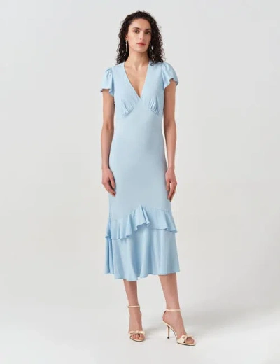 Ghost London Corinne Frill Crepe Midi Dress In Blue