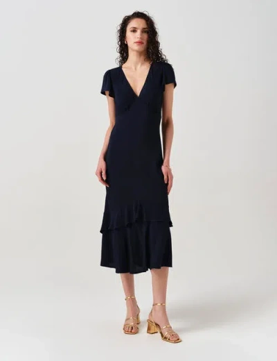 Ghost London Corinne Frill Crepe Midi Dress In Black