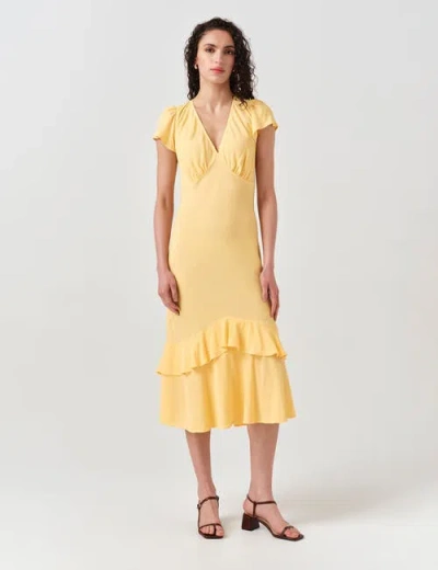 Ghost London Corinne Frill Crepe Midi Dress In Yellow