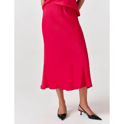 Ghost London Dahlia Picot Trim Satin Midi Skirt In Red