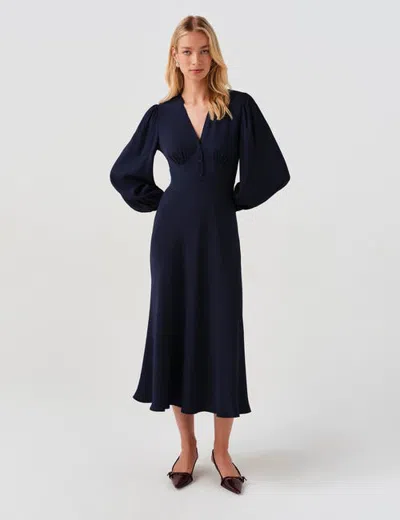 Ghost London Deanna V-neck Midi Dress In Blue