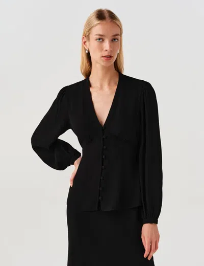 Ghost London Edina V-neck Button Through Blouse In Black