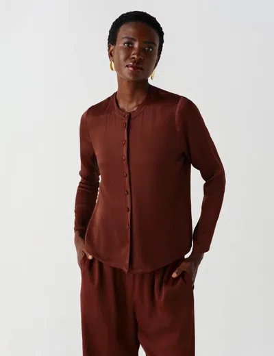 Ghost London Efie Satin Button Through Blouse In Brown