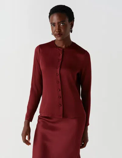 Ghost London Efie Satin Button Through Blouse In Burgundy