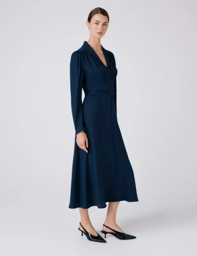 Ghost London Elena Crepe Button Through Midi Dress In Blue