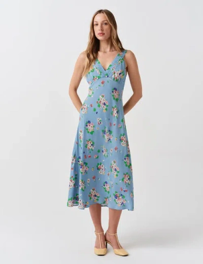 Ghost London Elise Floral Pintuck Crepe Midi Dress In Blue