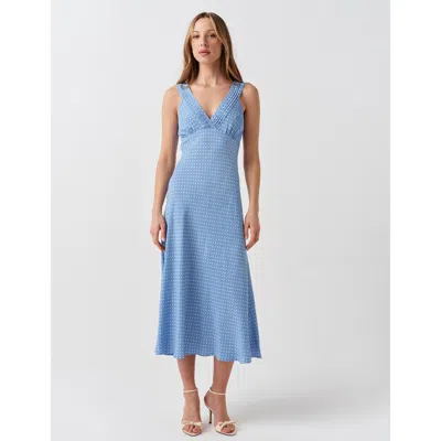 Ghost London Elise Spot Pintuck Crepe Midi Dress In Blue