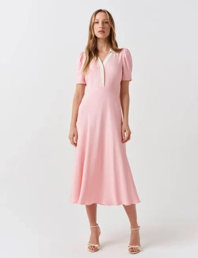 Ghost London Elodie Contrast Collar Midi Dress In Pink