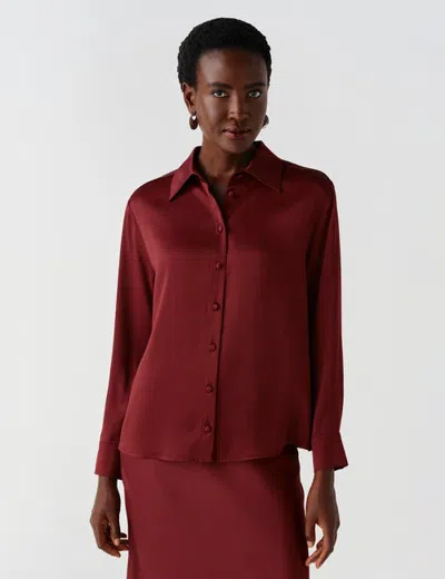Ghost London Esther Collared Satin Shirt In Burgundy