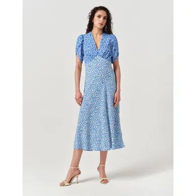 Ghost London Faye Floral Crepe Midi Dress In Blue