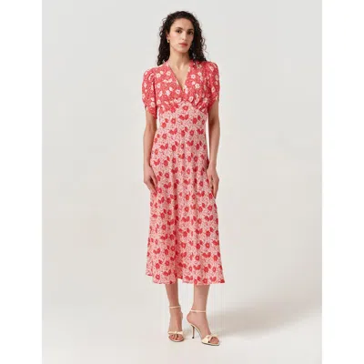 Ghost London Faye Floral Crepe Midi Dress In Pink