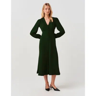 Ghost London Francesca Crepe Button Down Midi Dress In Green