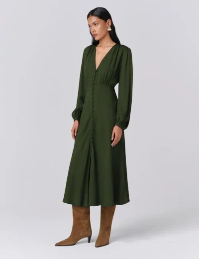 Ghost London Francesca Crepe Button Up Midi Dress In Green